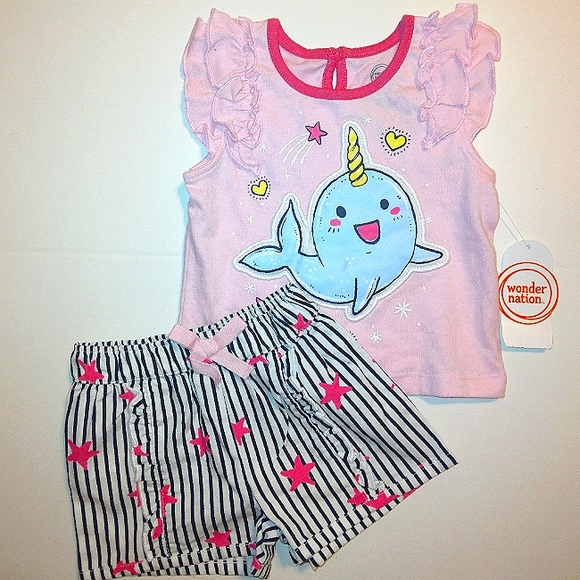 NWT Adorable Wonder Nation Newborn Ruffle Top Short 2pc Summer Set - Picture 2 of 11
